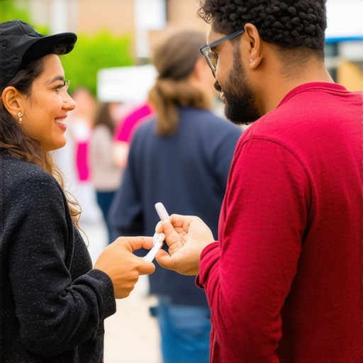 Business owner participating in local community event to boost reputation and local backlinks.