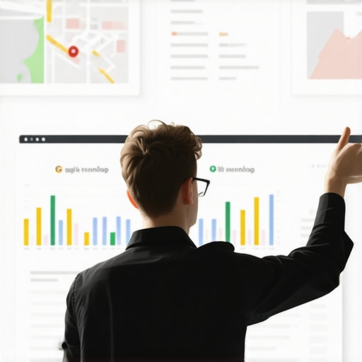 Expert analyzing Google Maps rankings with digital tools and data charts.