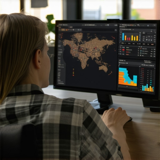 Consultant reviewing local SEO analytics on a computer to optimize map rankings.