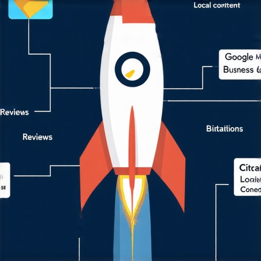 Diagram of local SEO components linked like a rocket engine for map pack ranking