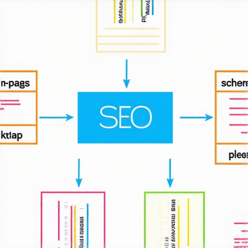 Diagram illustrating website SEO components such as meta tags, schema markup, and local keywords for local SEO.