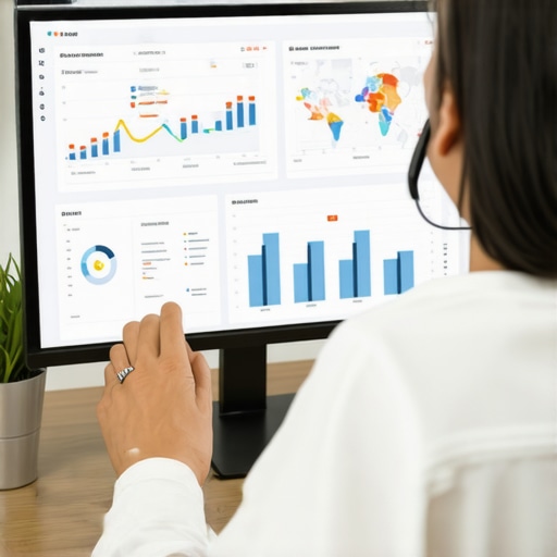 Person reviewing local SEO performance metrics on a computer screen showing maps and graphs