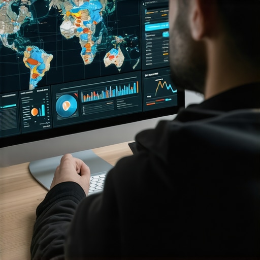 Person studying SEO analytics and Google Maps ranking graphs on a computer