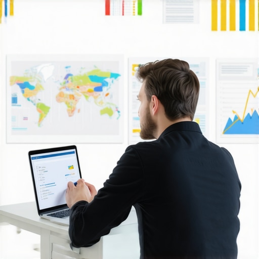 Person analyzing local SEO data on a laptop with charts and maps.