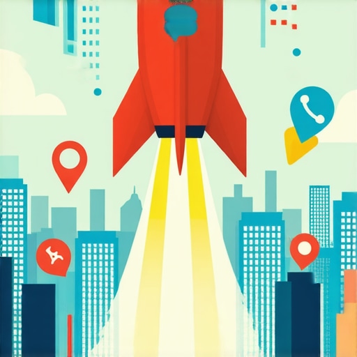 A digital rocket representing fast local SEO rankings rising above a cityscape.