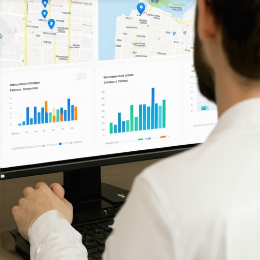 SEO specialist reviewing local SEO metrics and signals on a laptop