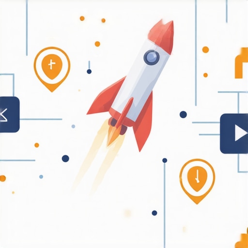 A rocket navigating through a digital map with signals indicating local SEO factors