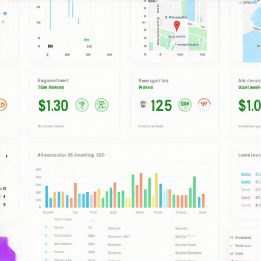 Dashboard with engagement and ranking metrics for local SEO analysis