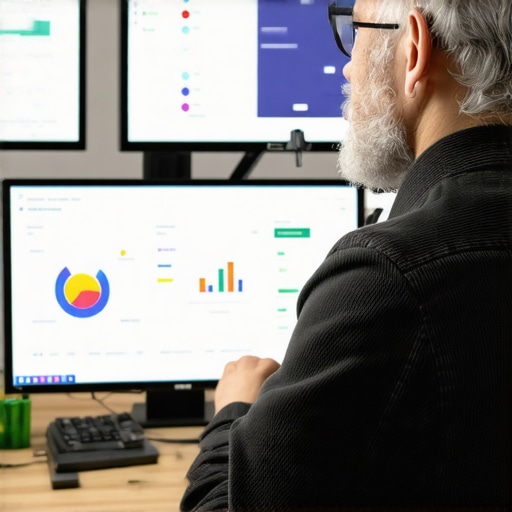 Person analyzing local SEO data on multiple screens in a business office