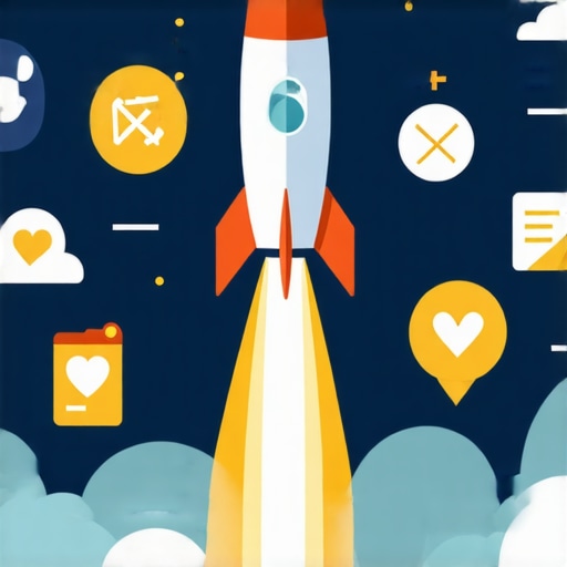 Rocket Launching for Local SEO Success A rocket taking off with icons representing local business elements around it.