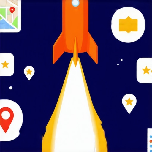 Rocket Launching with Local SEO Signals Illustration of a rocket taking off with icons representing local search signals