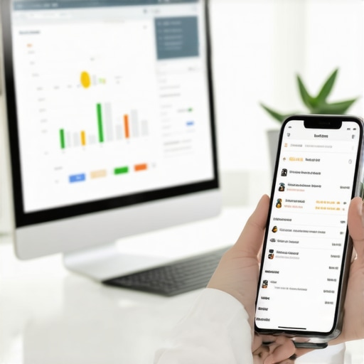 Marketing expert reviewing local SEO engagement data on digital devices