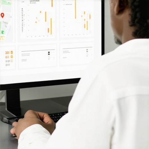 Person working on local SEO strategies with map analytics on screen.