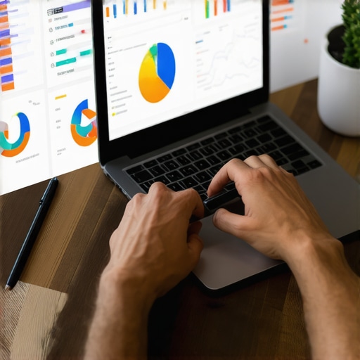 Expert reviewing SEO analytics on a laptop with local search graphs.