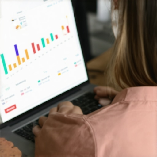 Business owner working on local SEO optimization on a laptop with maps and graphs.