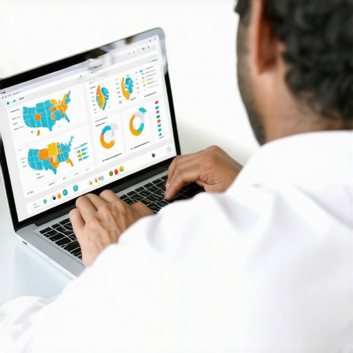 Business owner reviewing local SEO analytics on a computer.