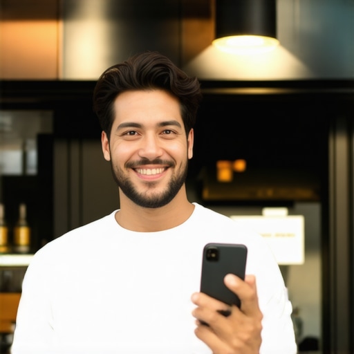 Business owner prompting customer reviews at storefront