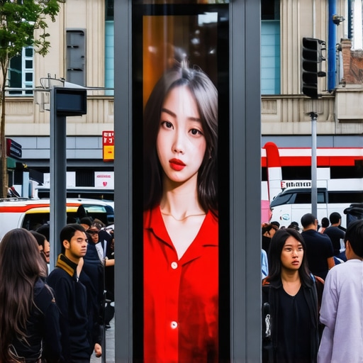 Colorful digital signage in a bustling street attracting passersby.