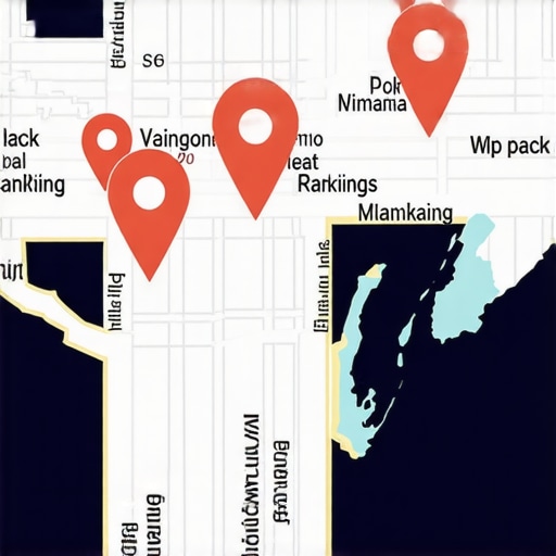 A detailed digital map showcasing local business pins with rank indicators, demonstrating map pack visibility.